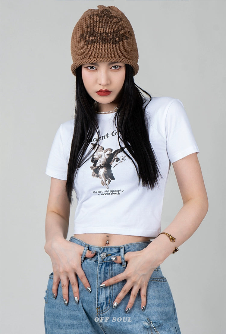 Angel Print Short Sleeve Crop Top NA2055