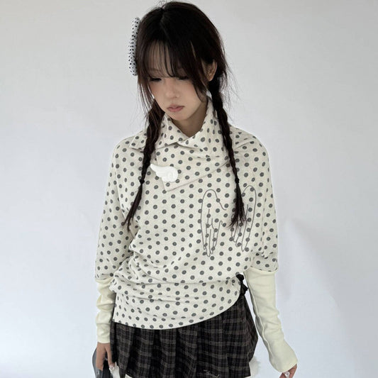 Asymmetric Polka Dot Fitted Long Sleeve T-Shirt NA9293
