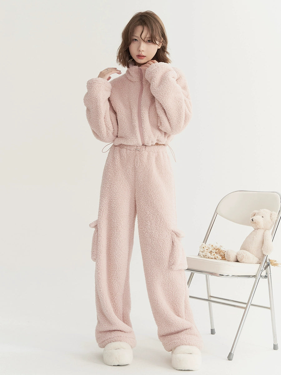 Oversize Hooded Jacket & Standing-collar Short Jacket & Wide-leg Pants Setup NA2718