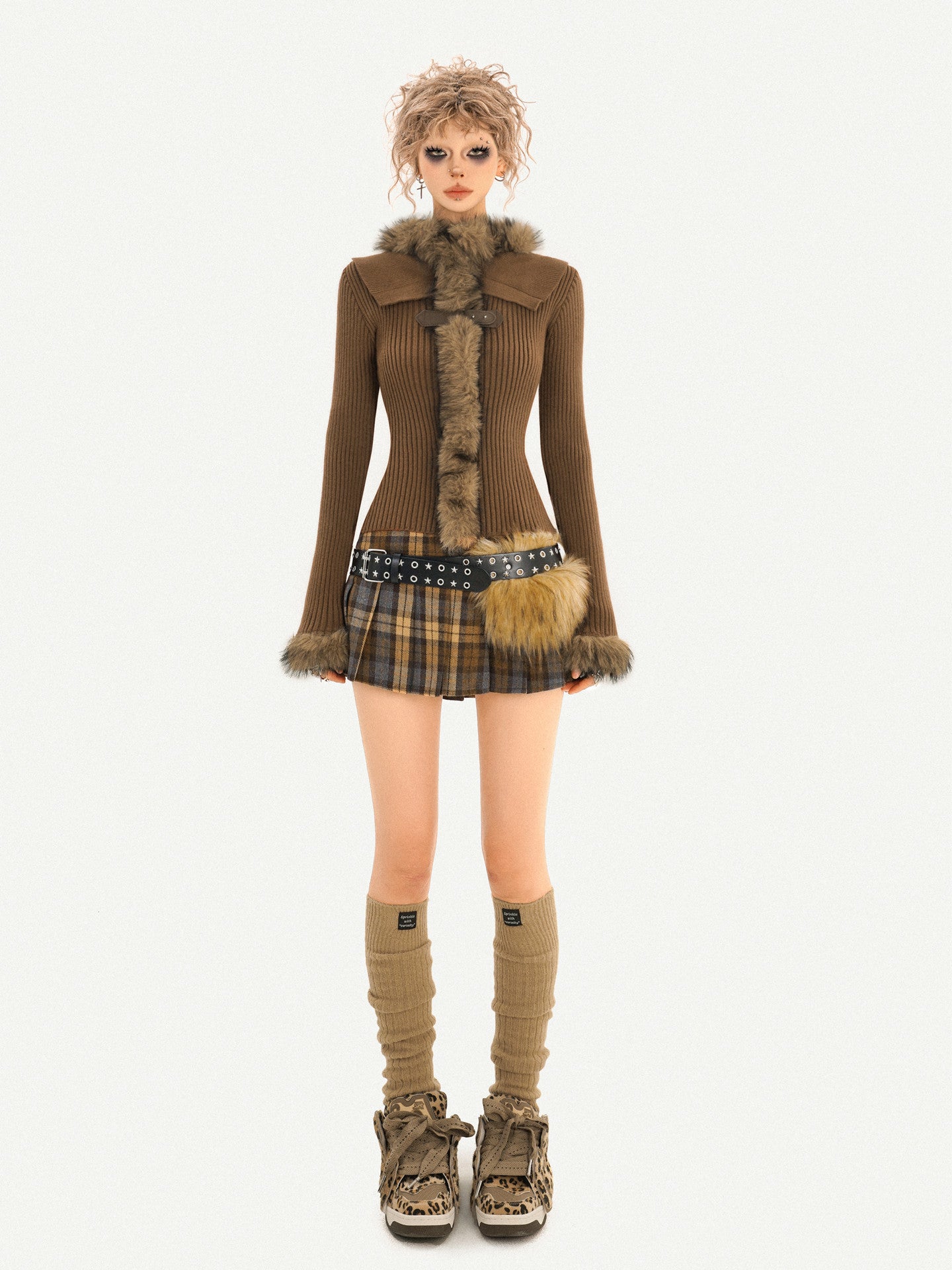 Fur Collar Fitted Knit Sweater NA8590