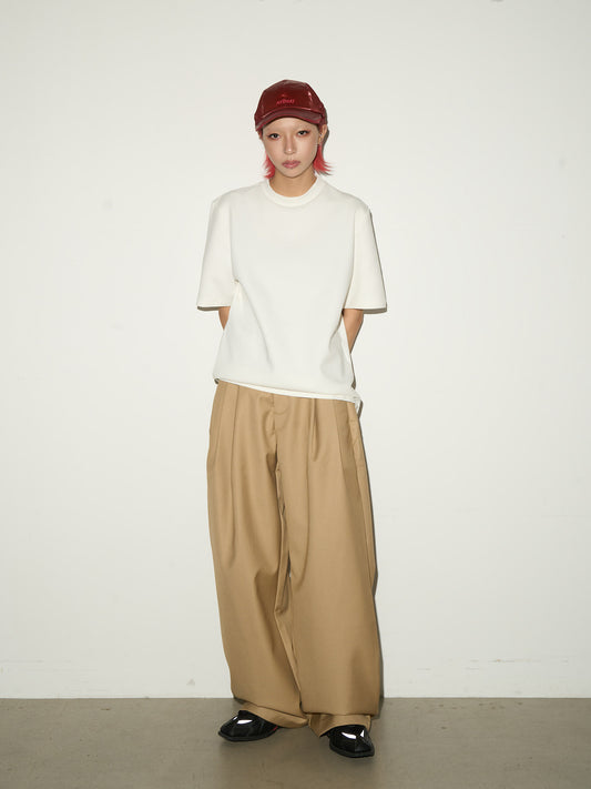 Double Pleats Elastic Waist Straight Trousers NA9159