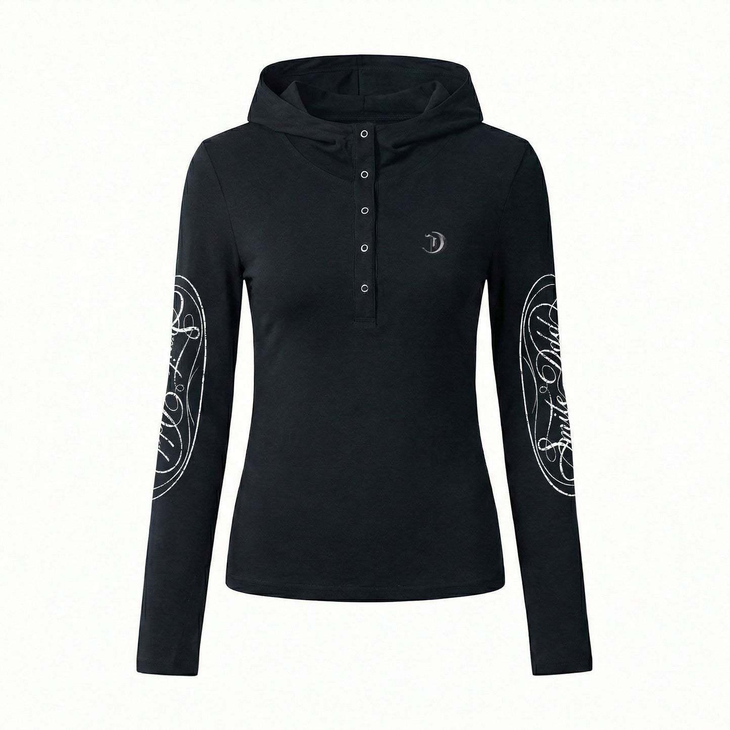 Hooded Button Print Long Sleeve T-Shirt NA8932