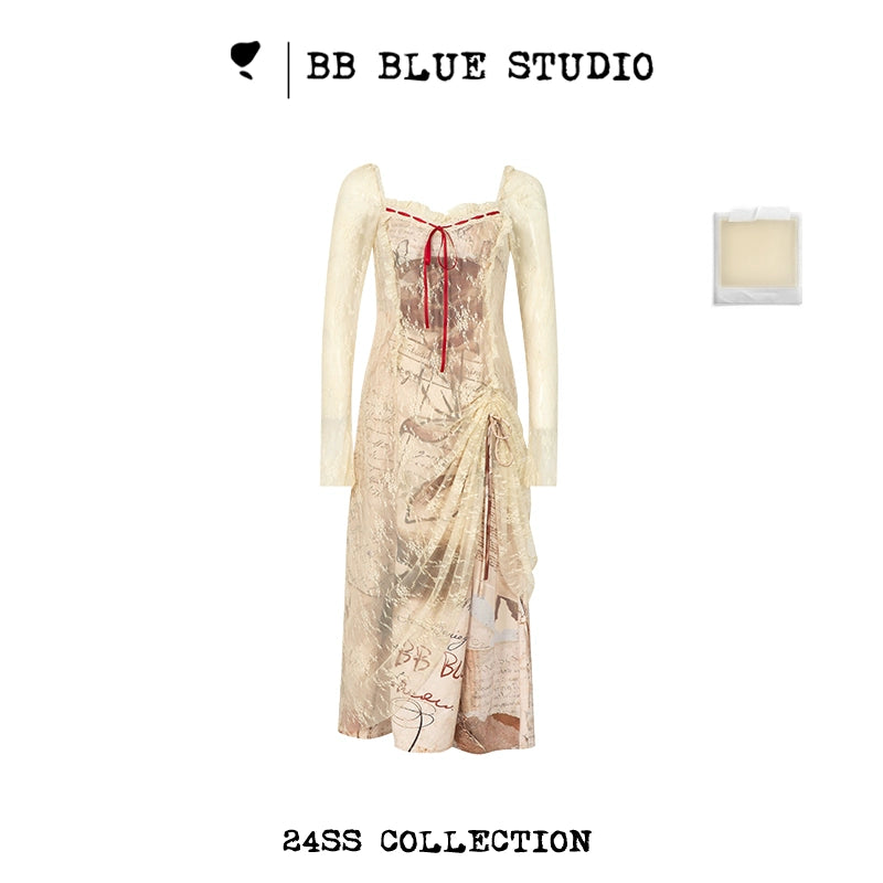 Graffiti Print Lace Long Dress NA7527