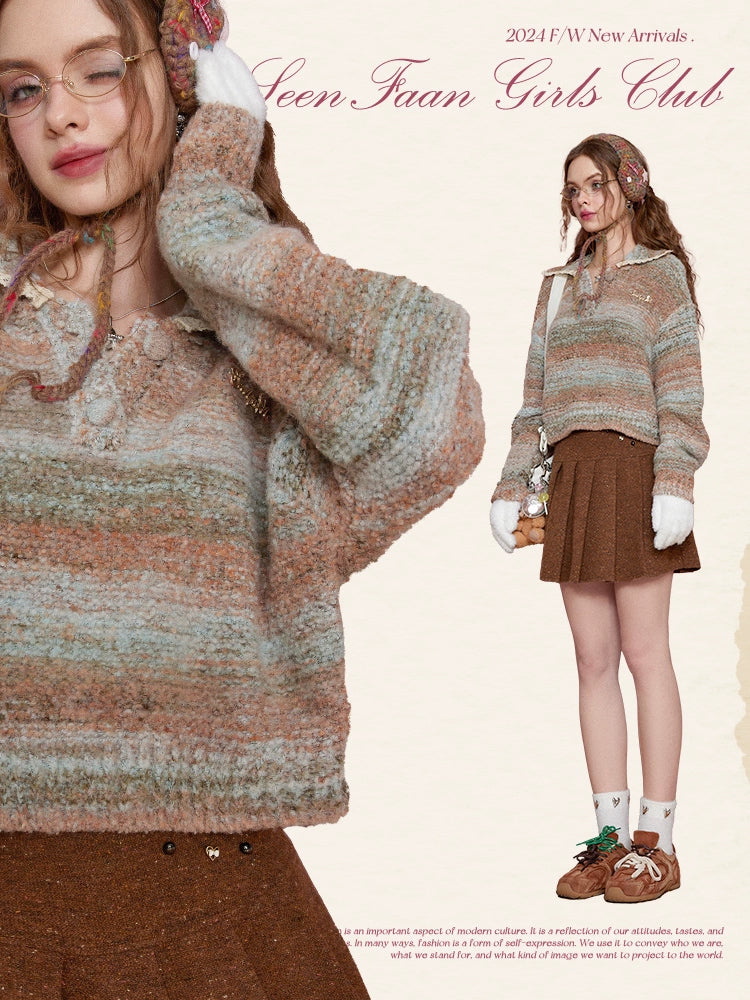 Lace Patchwork Stripe Knit Sweater NA6864