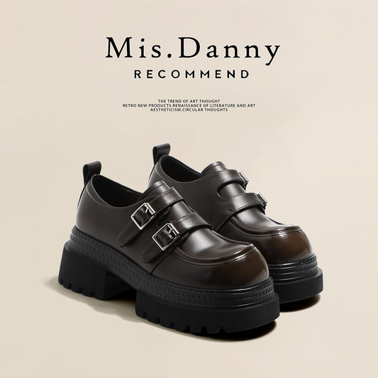 Double Metal Buckle Thick Sole Platform Loafers NA8735
