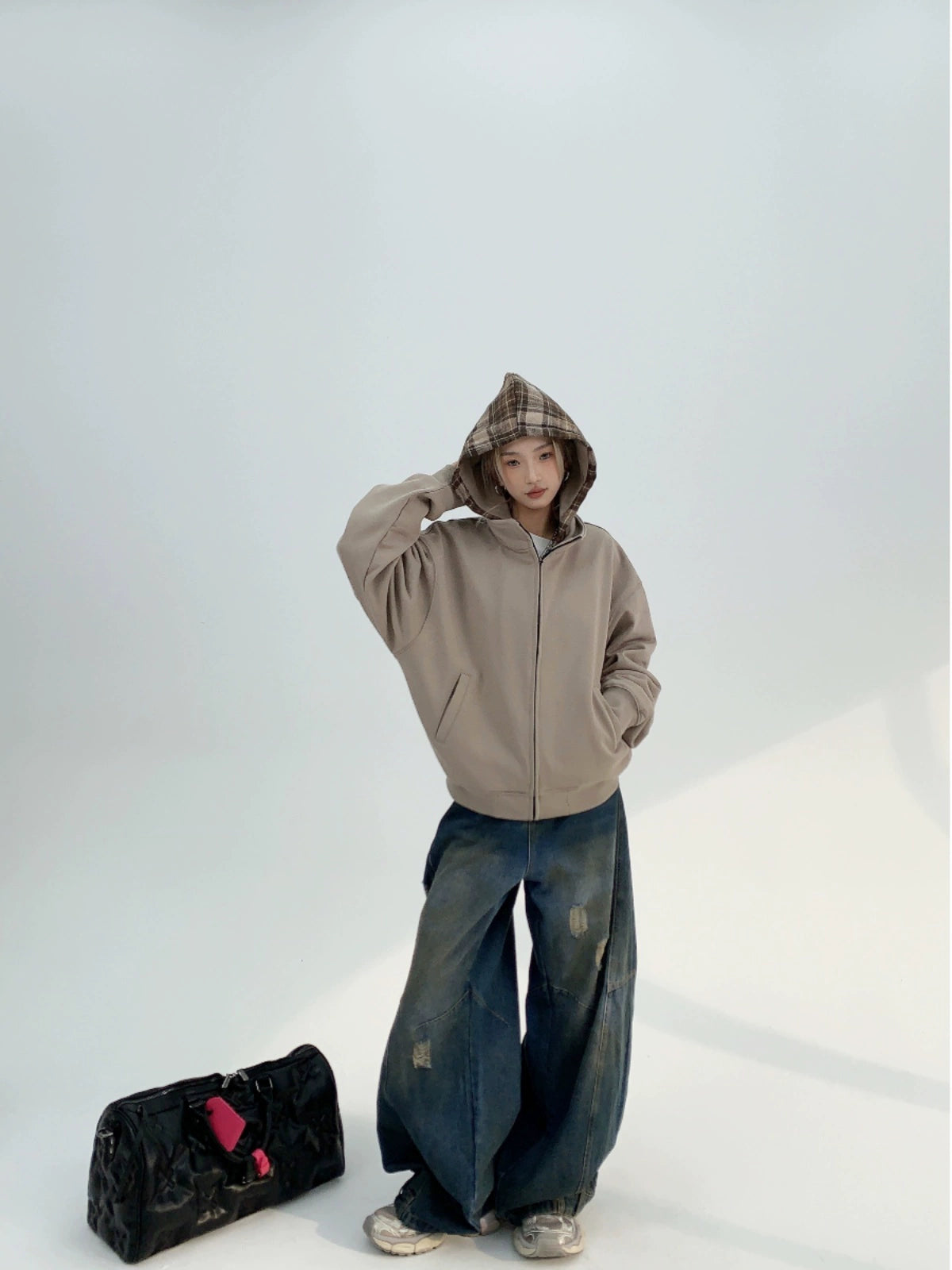 Washed Damaged Wide Leg Denim Jeans NA2832