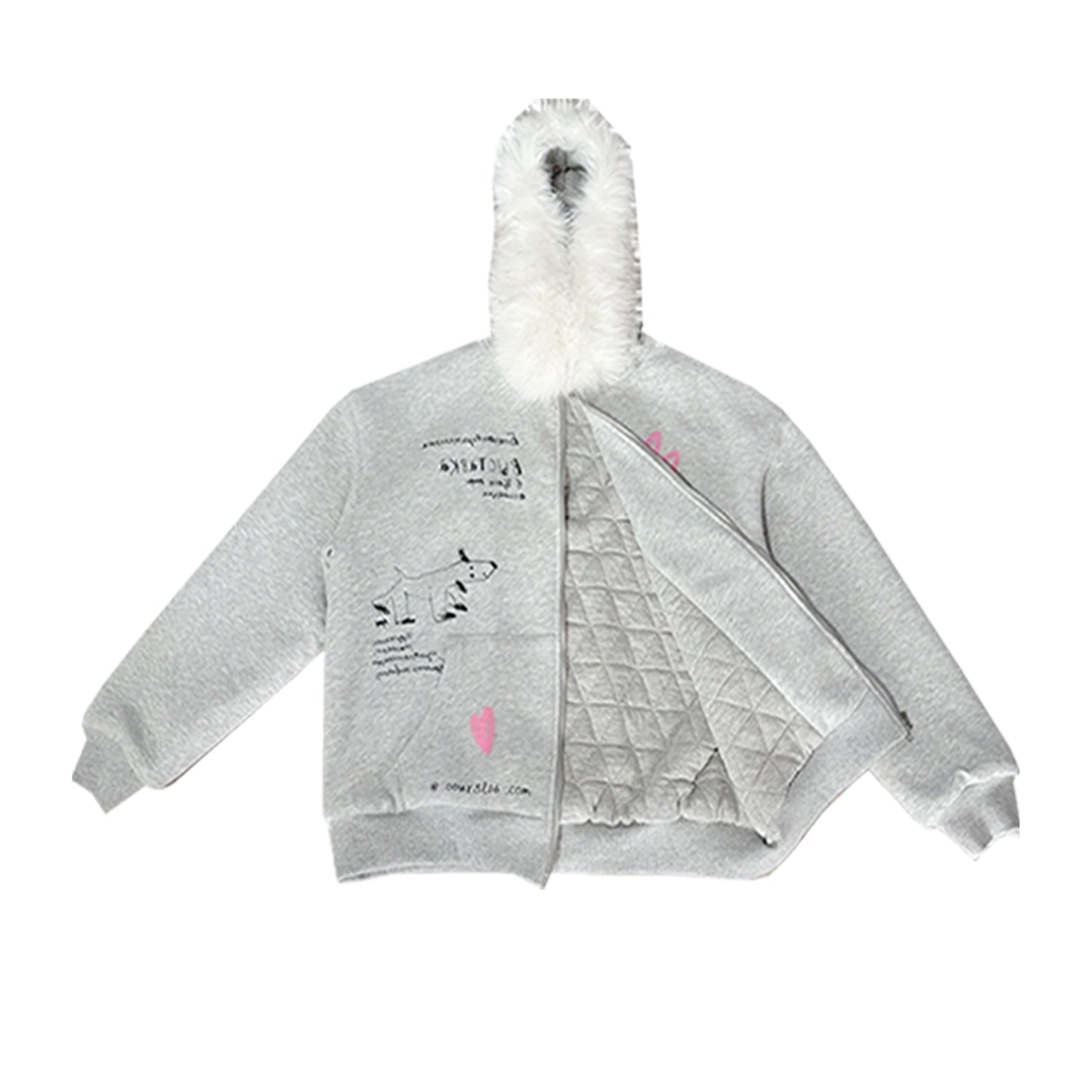 Detachable Fake Fur Collar Graffiti Print Sweatshirt Jacket NA8216