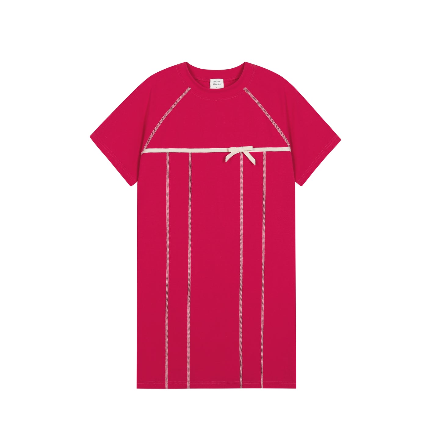 3D Bow Contrast Short Sleeve Straight T-Shirt Dress NA8237