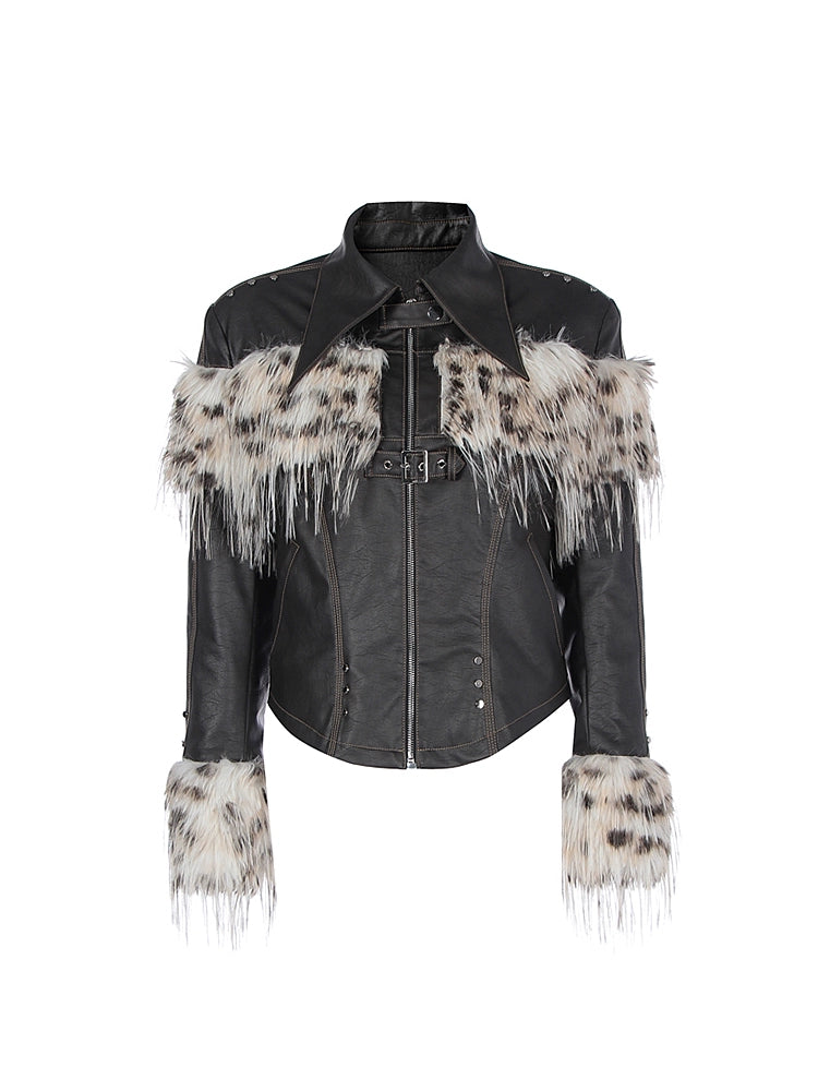 Fake Fur Patchwork Lined Thick PU Leather Jacket NA7309