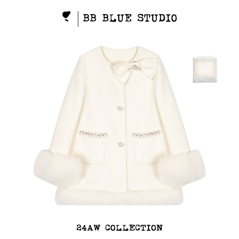 Bow Pearl Fake Fur Jacket NA7543