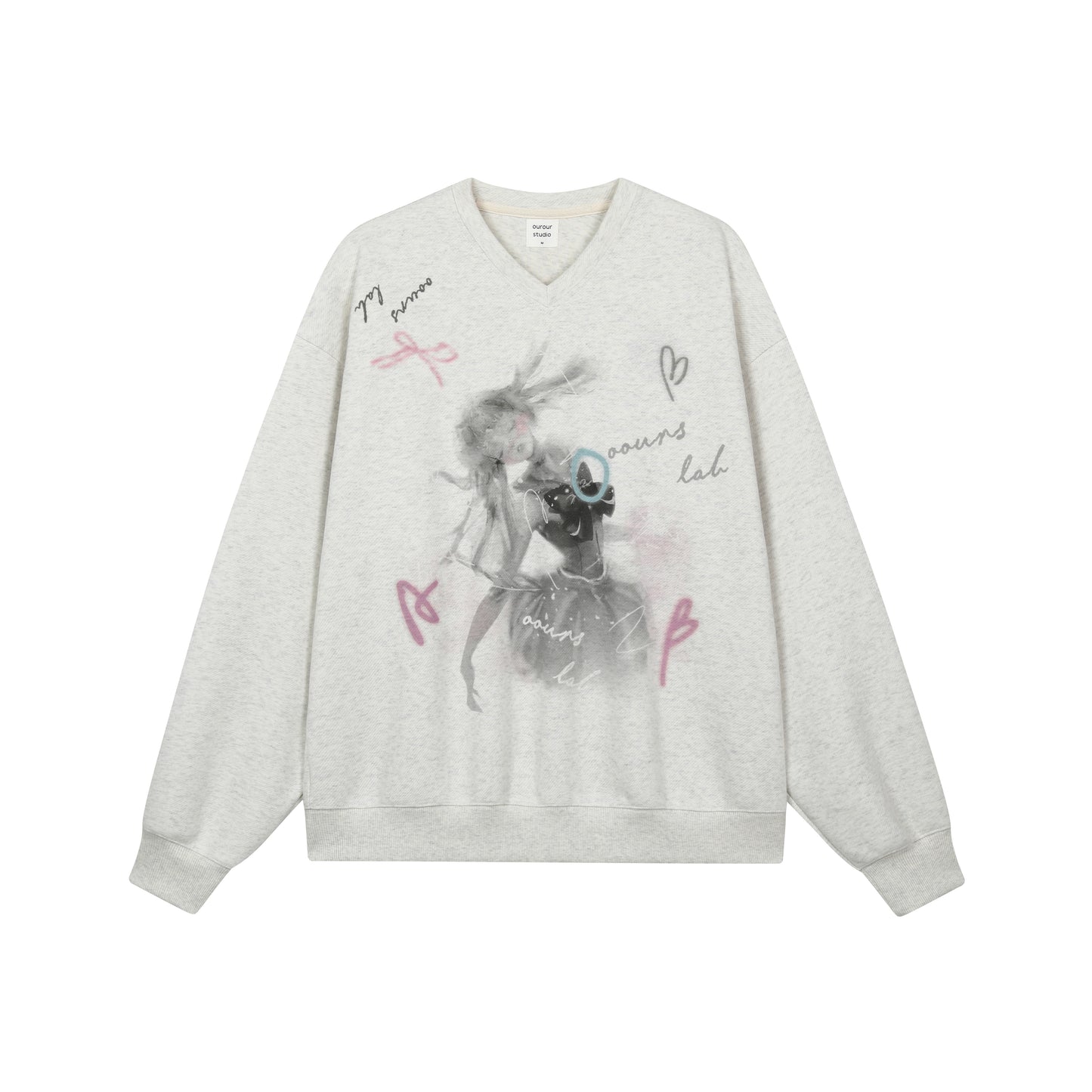 Pullover Oversize Hand-Drawn Graffiti Comic Girl Sweatshirt NA8219