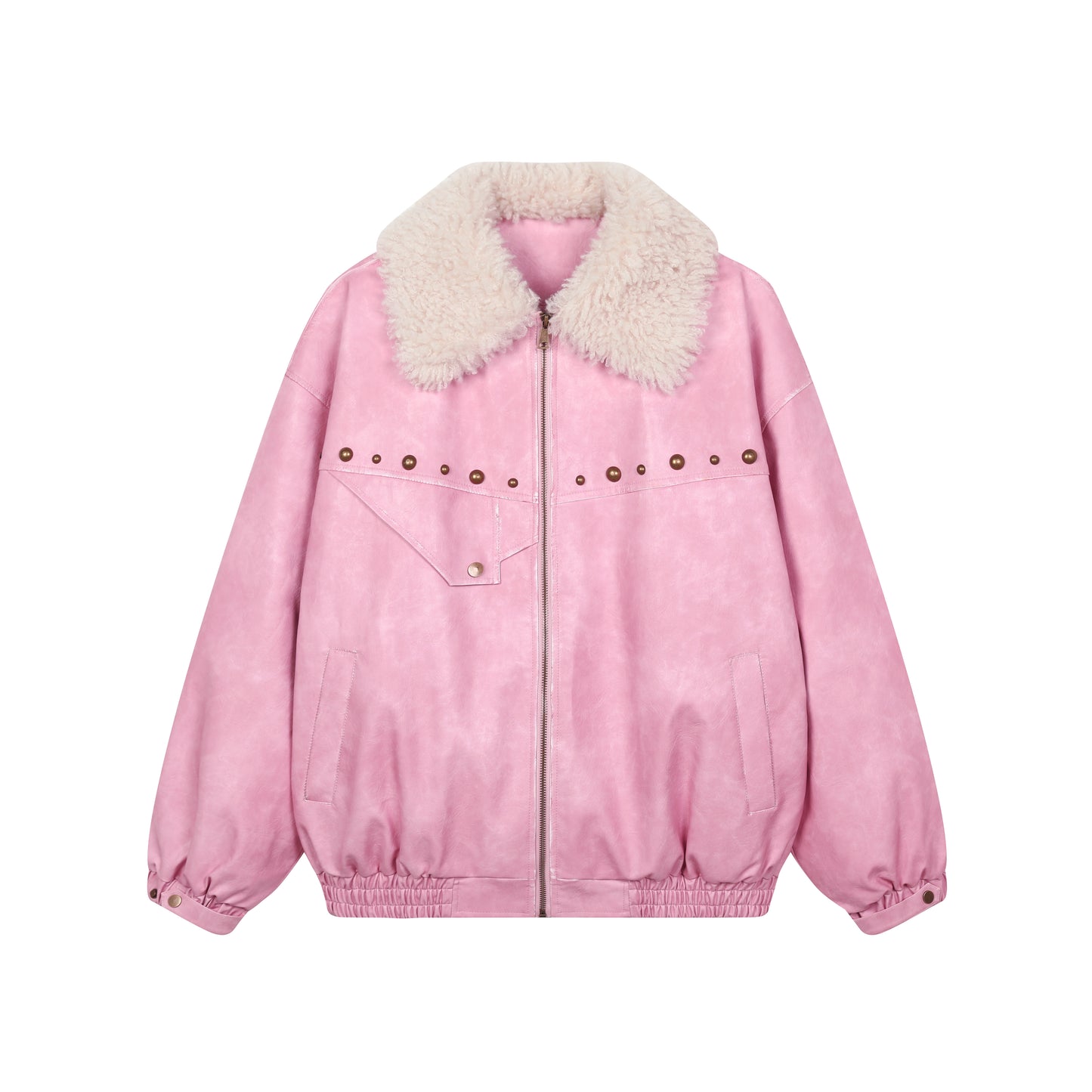 Fake Fur Collar Washed PU Leather Oversize Padded Jacket NA8242