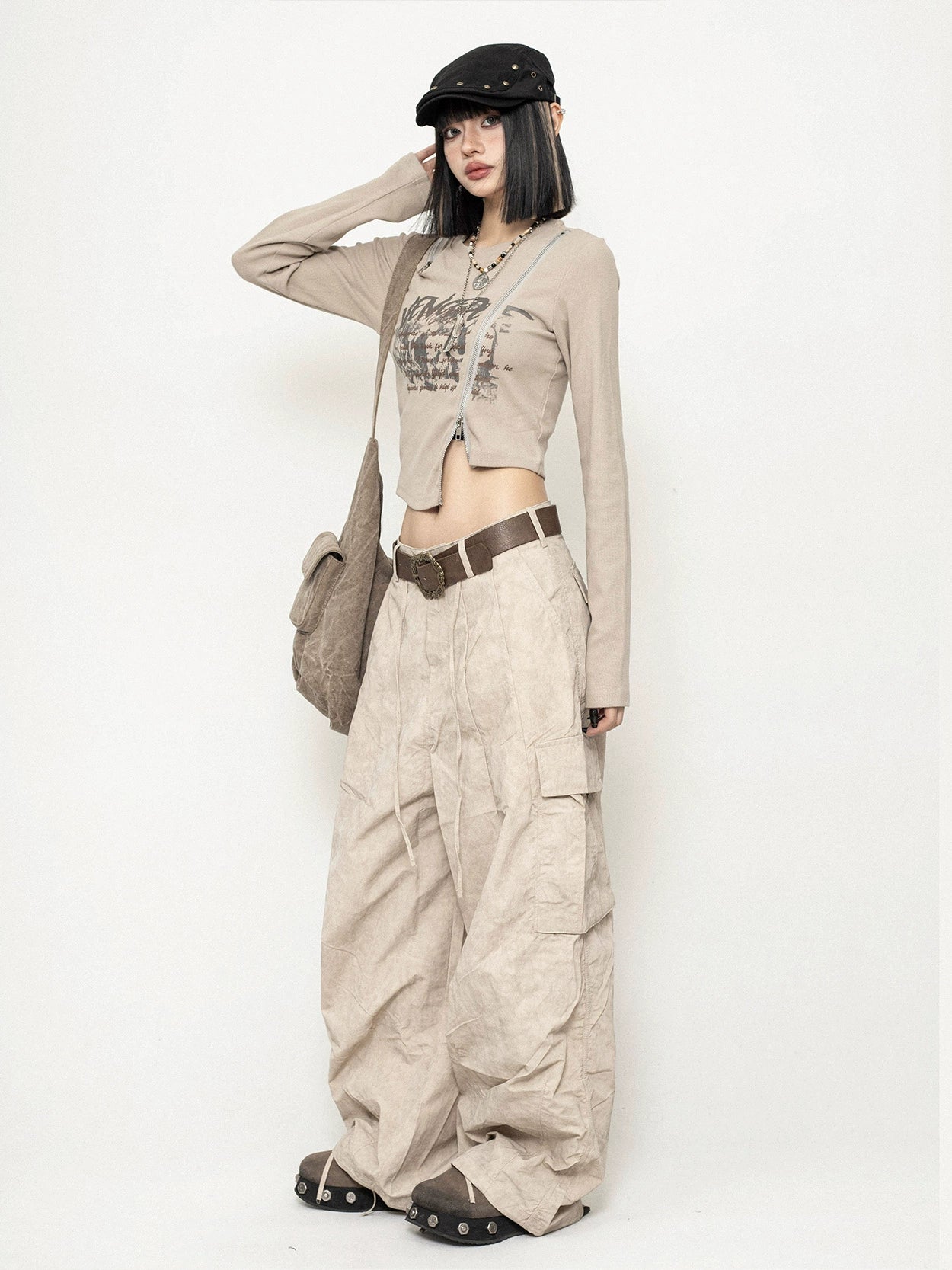 Retro Loose Casual Nylon Cargo Pants NA2388