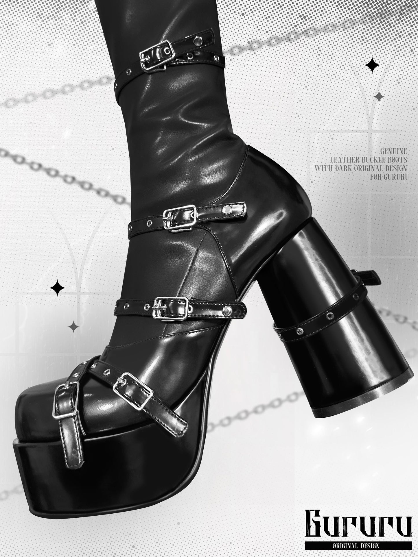 Cross Gothic Belted Platform Boots NA8474