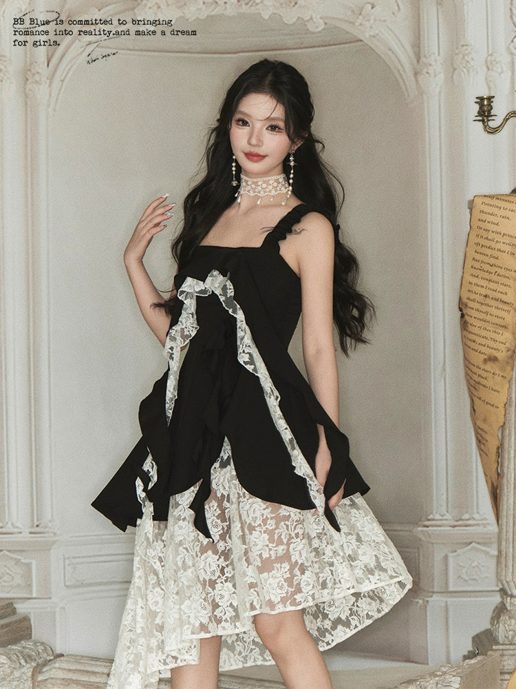 Rose Asymmetrical Hem Lace Slip Dress NA7542