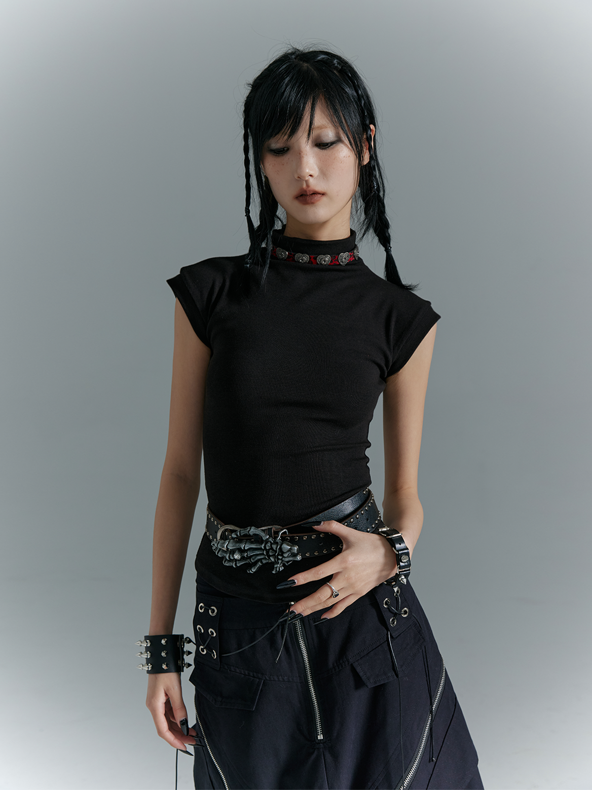 Studded Skull Washed Belt NA8150