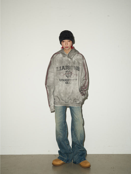 Letter Print Washed Oversize Hoodie NA9038