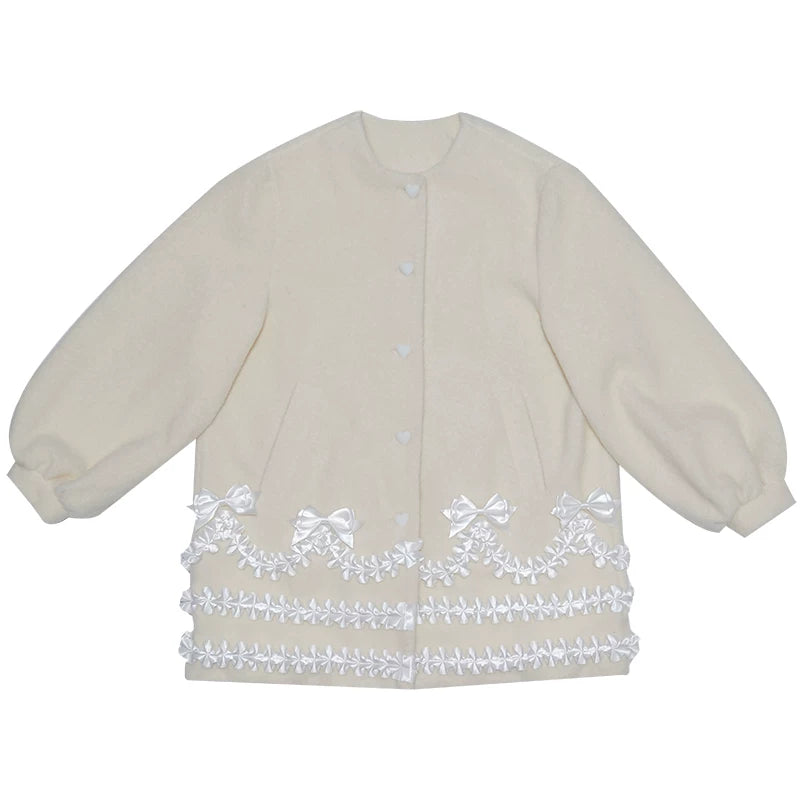 Lace Bow Puff Sleeve Coat NA8270