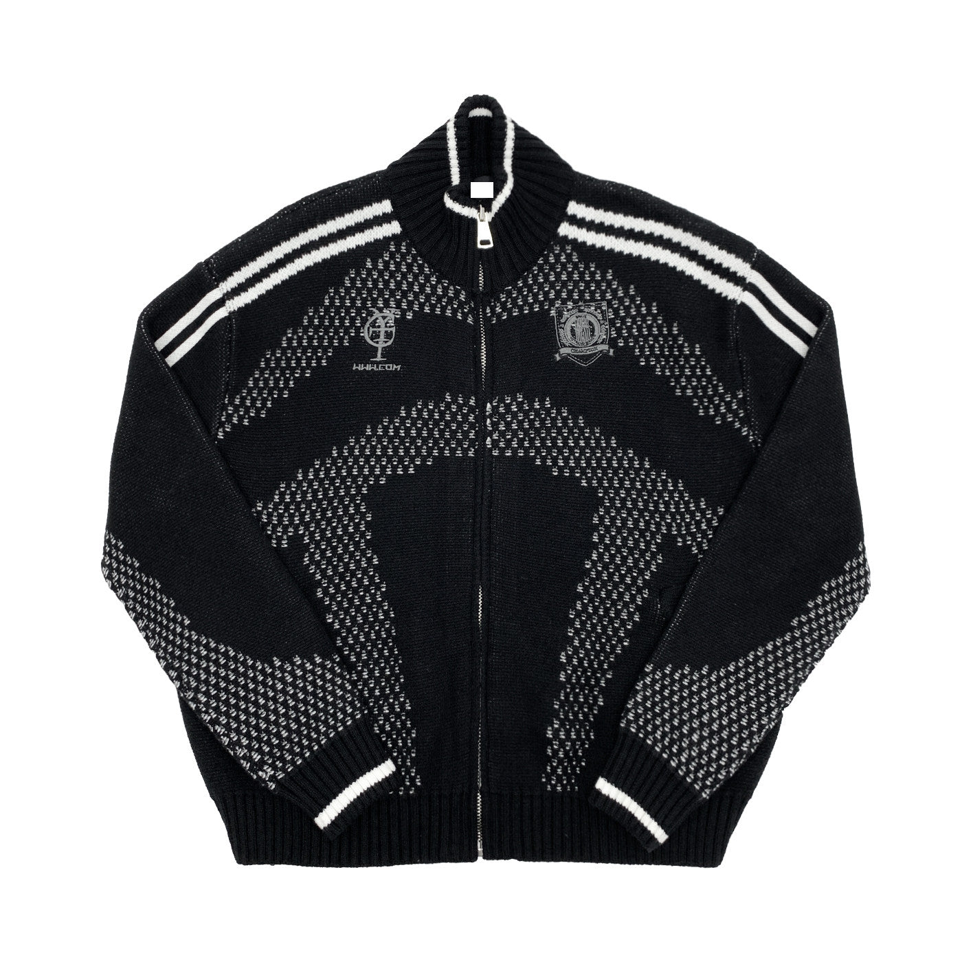 Embroidery Stripe Line Zipper Knit Cardigan NA9032