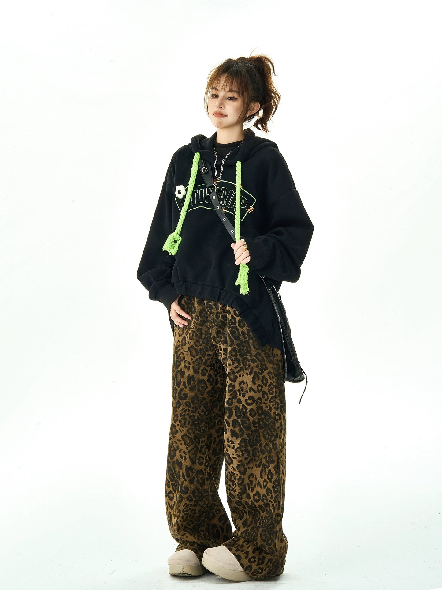 Flower and Letter Embroidery Hoodie NA2942