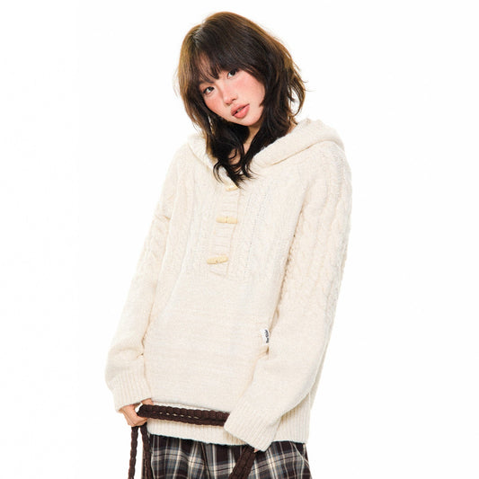 Hooded Toggle-Front Knit Sweater NA9414