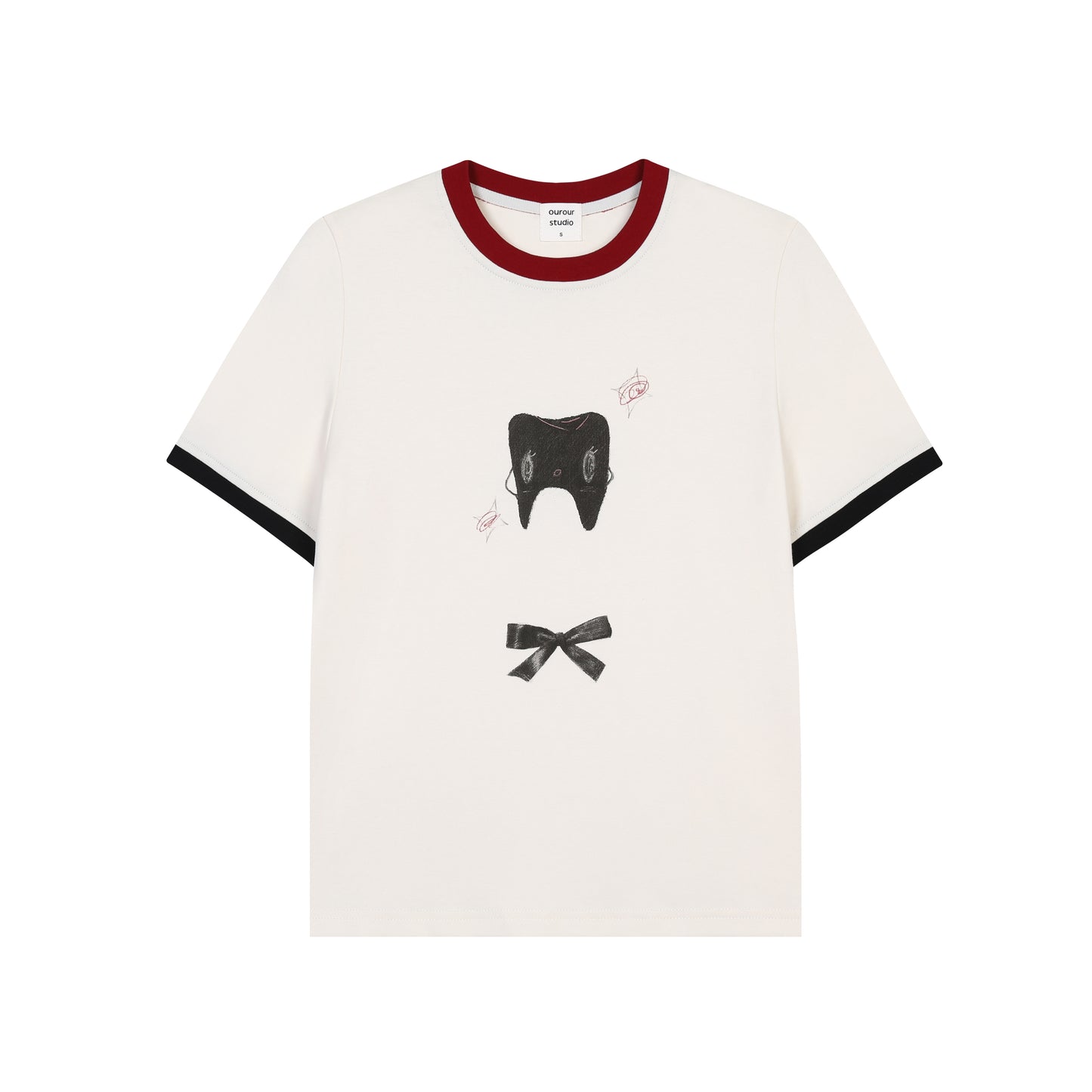 Playful Bow & Teeth Contrast Collar Short Sleeve T-Shirt NA8227