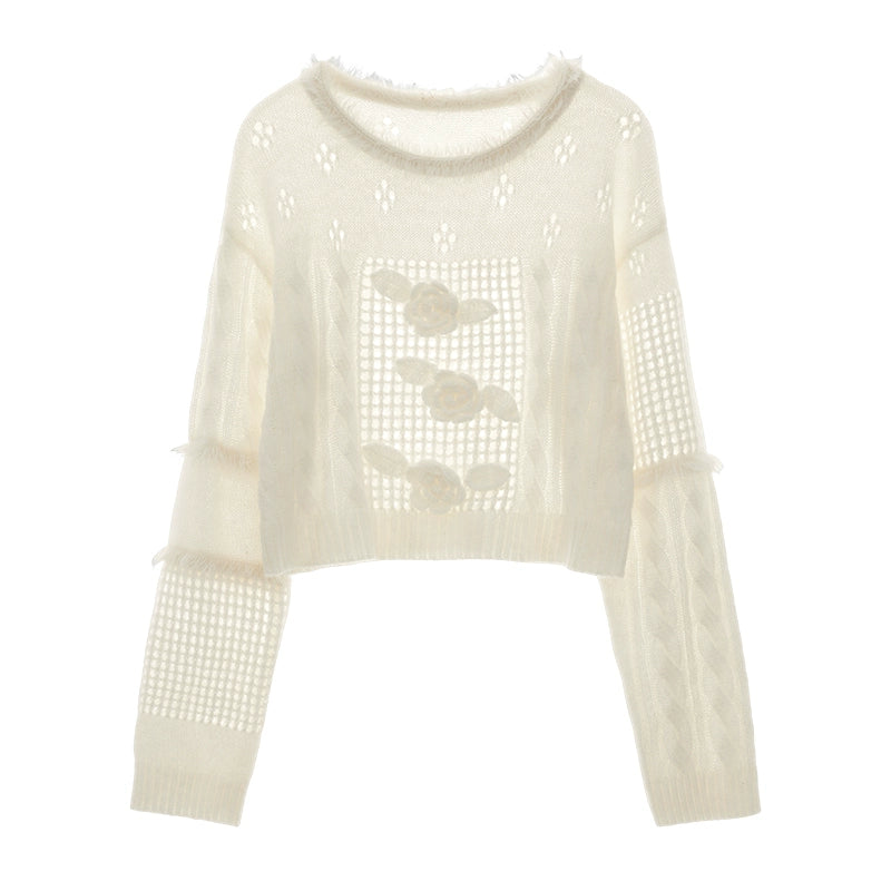 Rose Design Short Knit Sweater NA5752