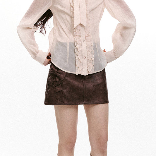 Bow Detail Leather Skirt NA8822