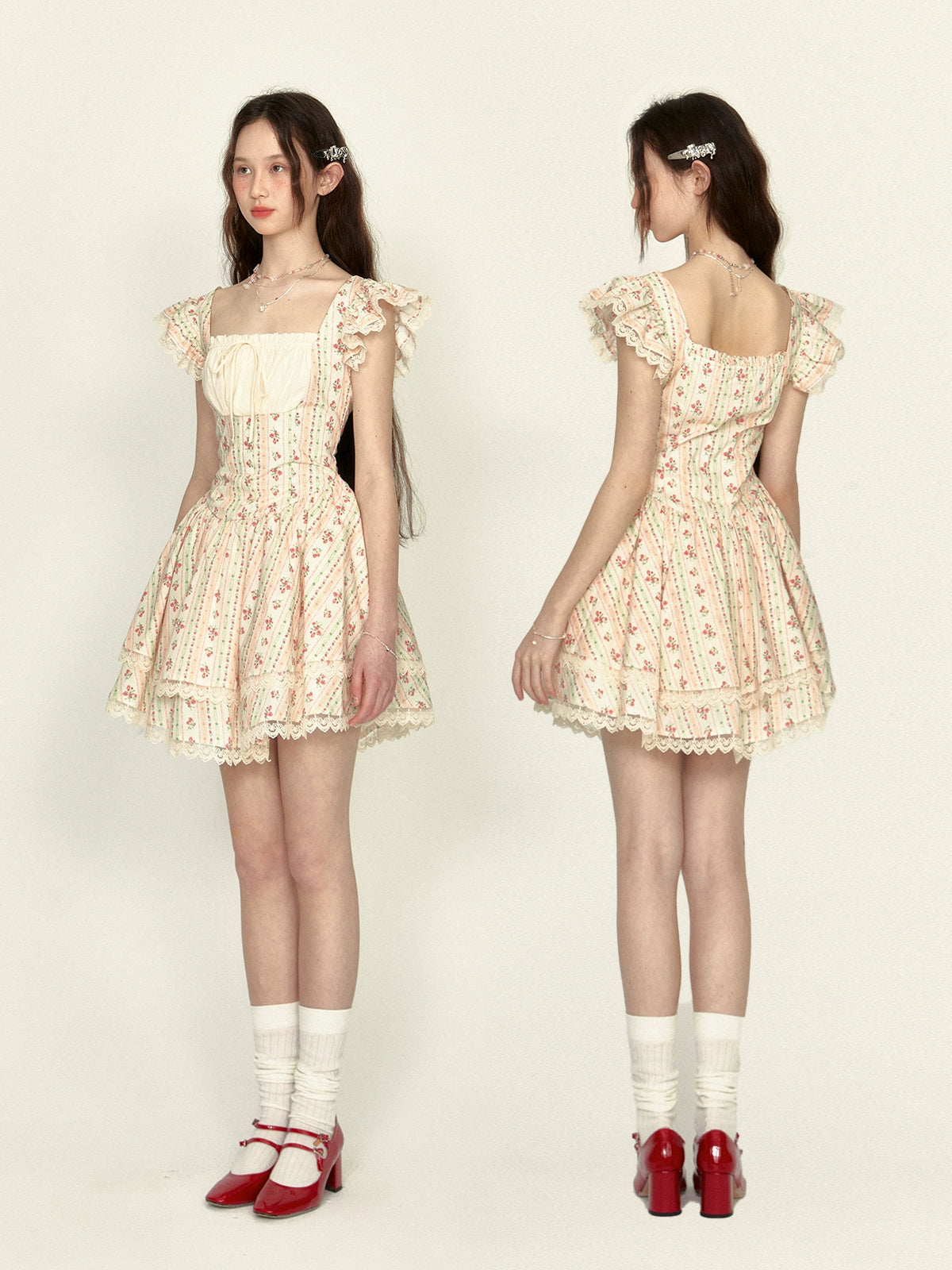 Floral Embroidery Cap Sleeve Princess Dress NA6996