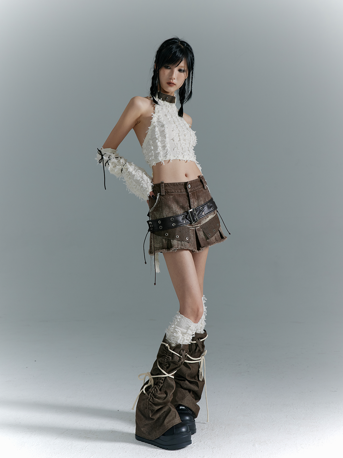 Stacked Nomadic Strap Denim Leg Warmers NA8130