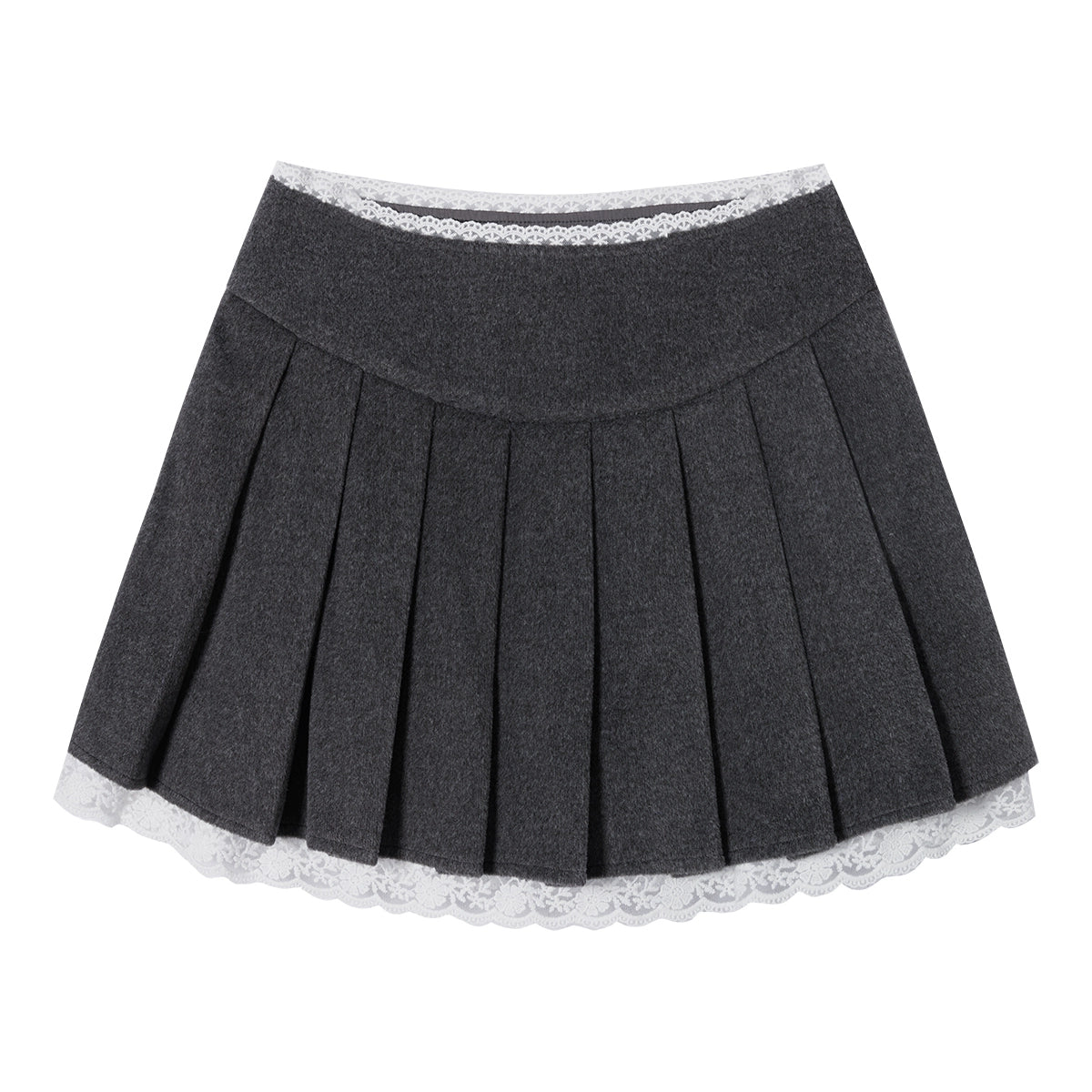 Lace-Trimmed Pleats Short Skirt NA6920