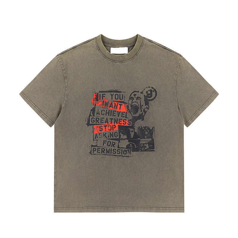 Graphic Letter Print Washed Short Sleeve T-Shirt NA9199