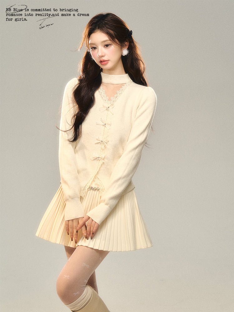 V-Hollow Bow Knit Sweater NA7575