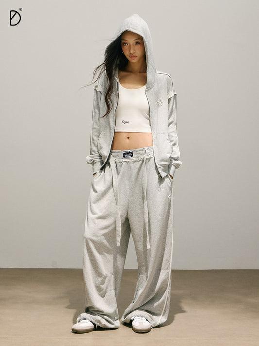 Plain Zip Hoodie & Drawstring Wide Leg Sweatpants Setup NA8940