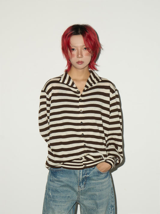Contrast Stripe Wool Knit High-Neck Cardigan NA9071