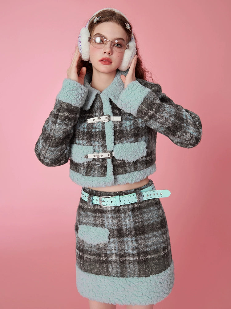 Fake Shearling Short Jacket & Pencil Skirt Setup NA6779