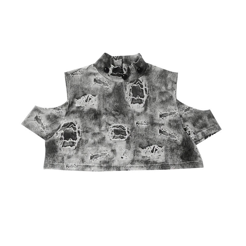 Detachable Washed Suspender Denim Short Skirt & Inner Shirts Set NA8554