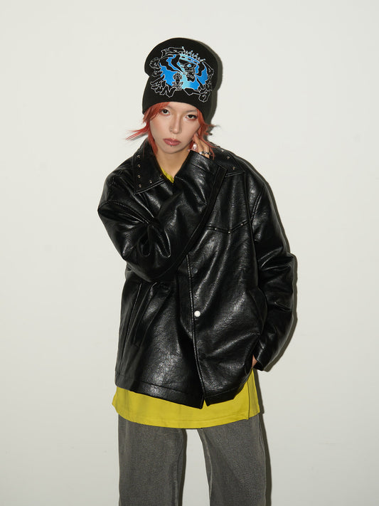 Studs Panel PU Leather Jacket NA9092