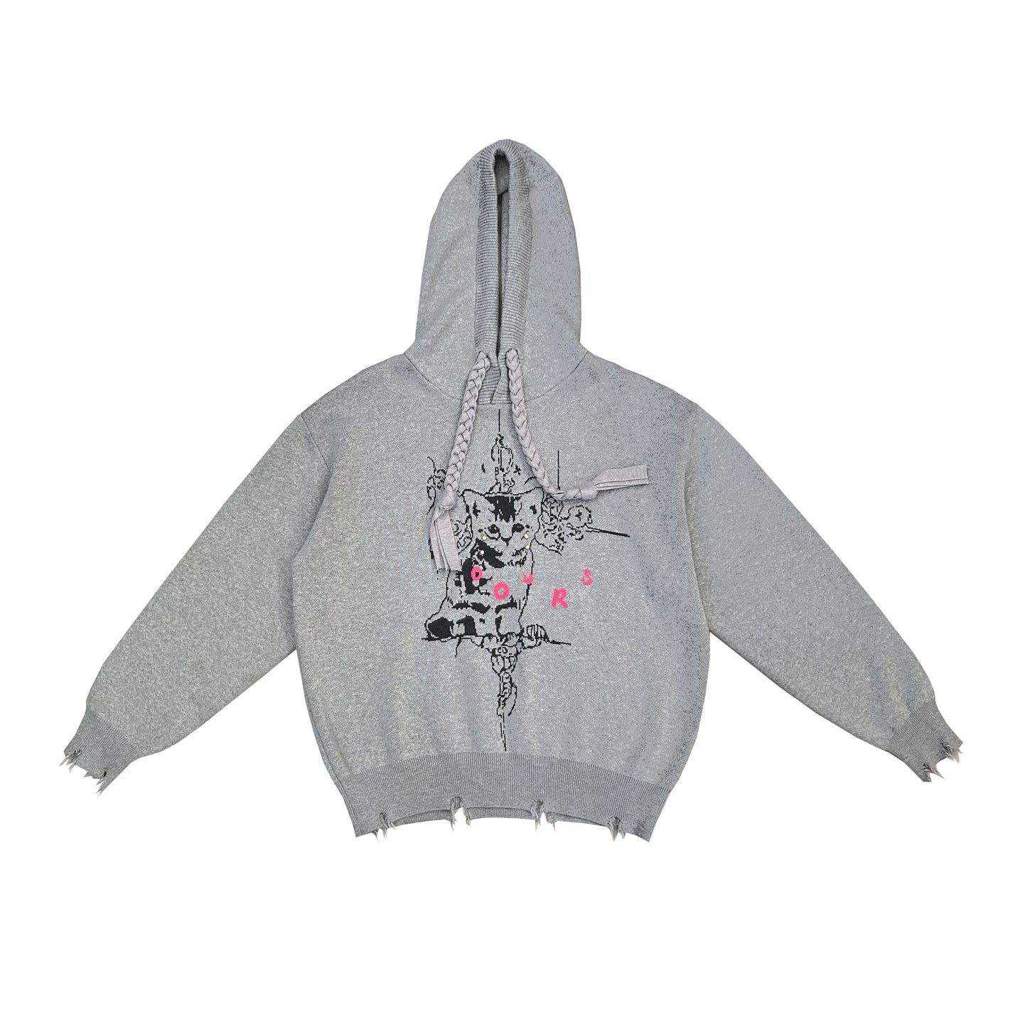 Heavy Jacquard Cat Damage Hooded Knit Sweater NA8238