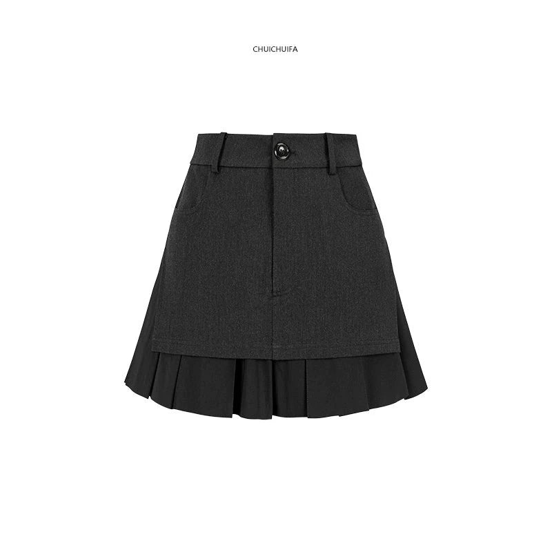 Fake Layered Raw Edge Skirt NA4314