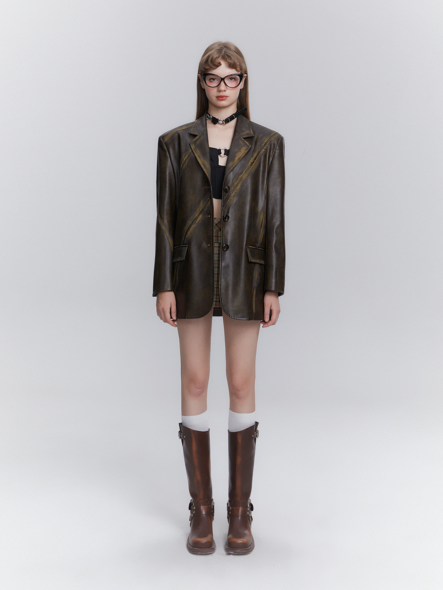 PU Leather Tailored Jacket NA6993