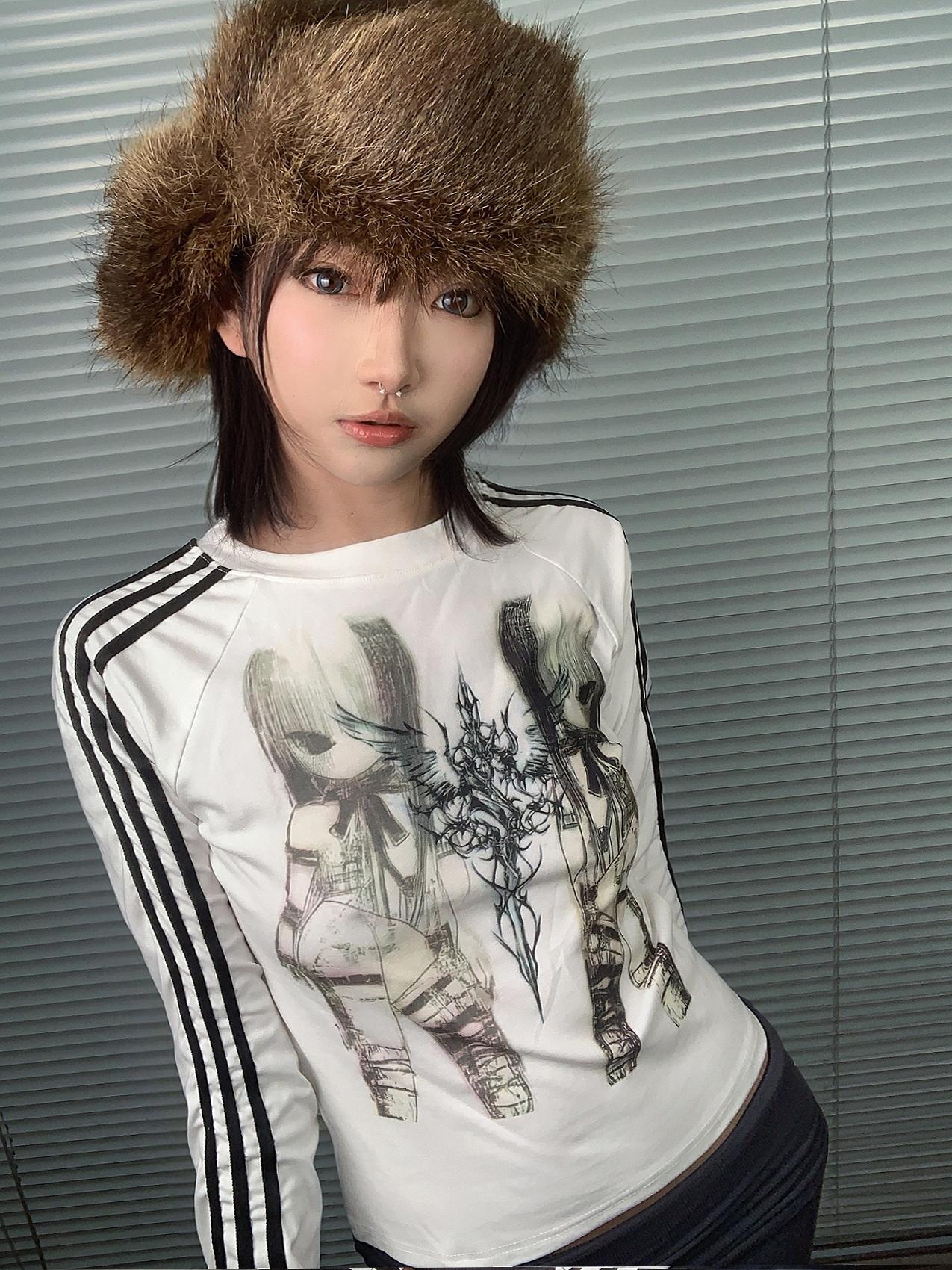 Rune Twin Girls Print Cotton Slim Long Sleeve T-Shirt NA7628