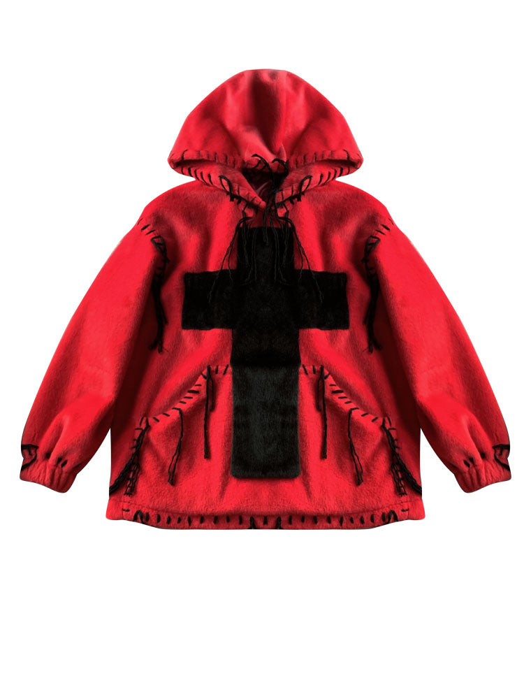 Fake Fur Hooded Cross Detail Jacket NA7727