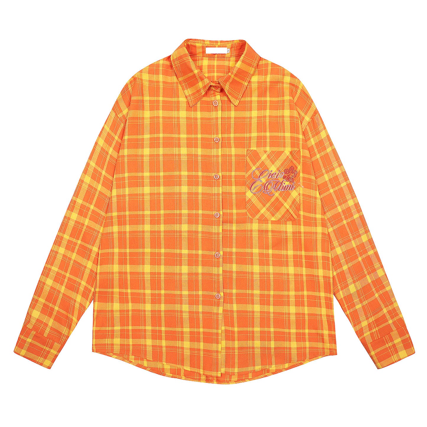 Plaid Embroidery Print Oversize Long Sleeve Shirt NA9214