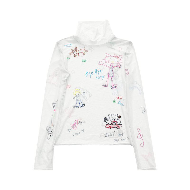 Original Full Print Mesh Mock Neck Long Sleeve T-Shirt NA8226