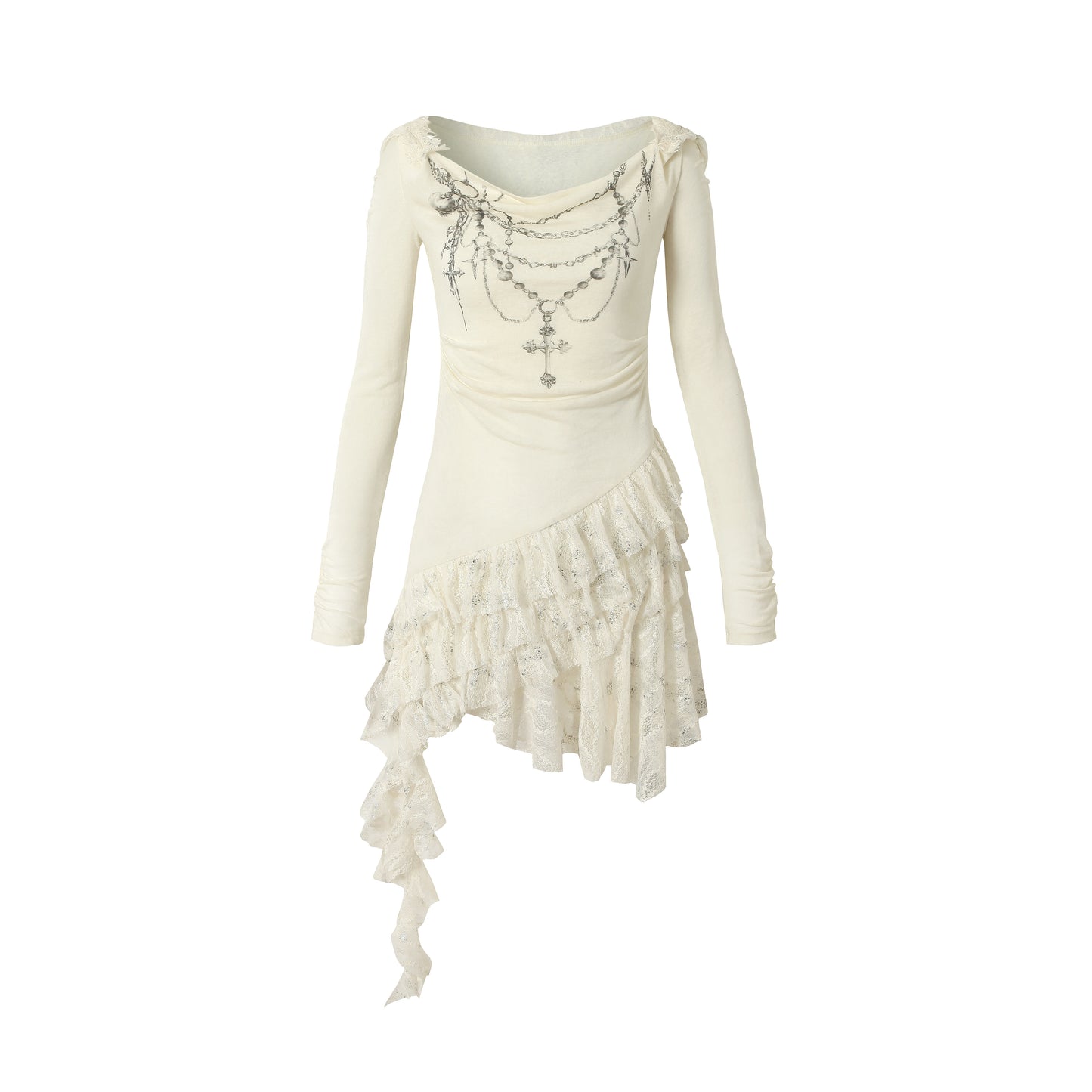 Lace Hooded Asymmetric Ruffle Dress NA9018