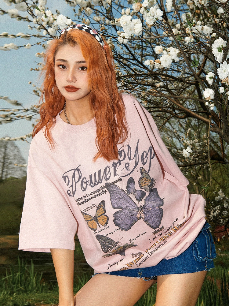 Butterfly Print Oversize Short Sleeve T-Shirt NA2652