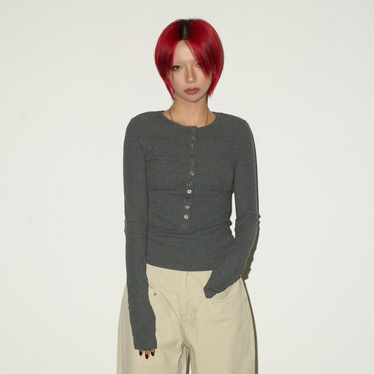 Fitted Knit Long Sleeve T-Shirt NA9173