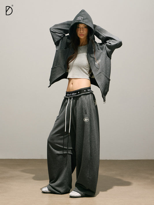 Logo Print Cropped Hoodie & Logo Print Wide Leg Sweatpants Setup NA8942