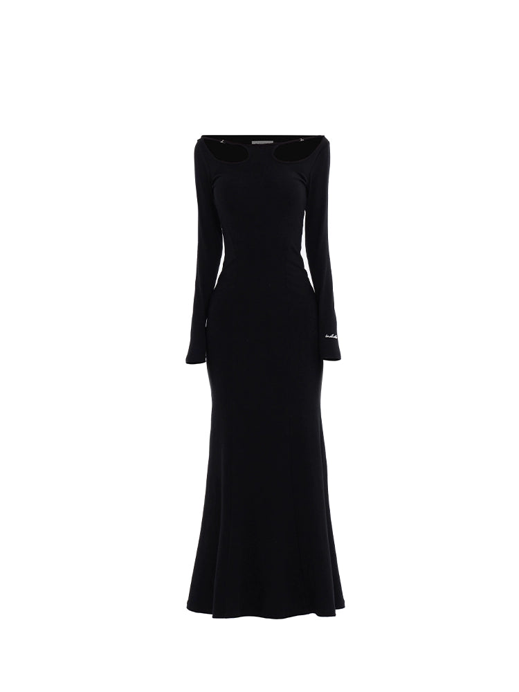 Off-Shoulder Slim Black Long Dress NA7291